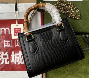 Realfine Bags 5A 675800 20cmダイアナスモールトートブラックトカゲハンドバッグショルダーダストバッグの女性用