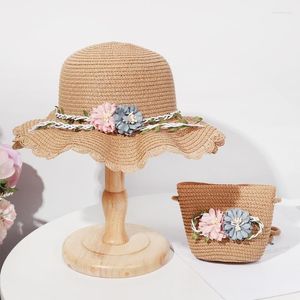 Wide Brim Hats Girls Summer Hat Flower Casual Toddler Baby Straw With Shoulder Bag Sun Beach Travel Sunshade CapsWide Davi22