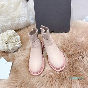 2022 New style boots genuine leather flat stretch booties fashion fleece shoes
