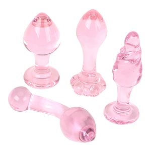 Ikoky Pink Glass Anal Anal Plug Sexy Toys для мужчин Женщины Batt Masturbation для взрослых продуктов эротики