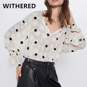 Withered England elegante Vintage-Textur Polka Dot Blusas Mujer de Moda 2020 Kimono Shirt Damen Damen Tops und Bluse plus Größe T200321