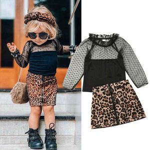 Citgeett Summer Kid Toddler Baby Girls Clothes Lace Tops Leopard kjolklänningar Autumn Outfit Set 1-6y J220711