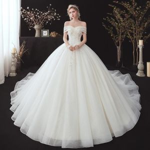 2022 Nieuwe bruid high end one shoulder hoofd trouwjurk Fairy elegante Franse achterbleefluier Wed jurken Vestido de novia
