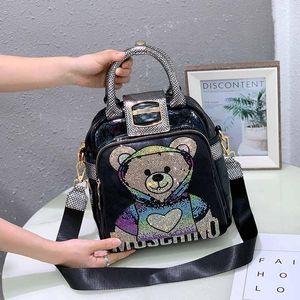 Evening Bags Cartoon Bear Rhinestone Handbag Female High Quality Sparkle Shiny Black Messenger Women Fashion Daily Shoulder Bag