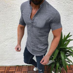 Men's Casual Shirts Opaque White Shirt Men's Blouse Cotton Linen T Loose Tops Short Sleeve Tall Mens Long Navy Blue TopMen's