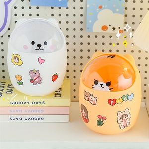 Kawaii Trash Can Darmowy Naklejka Cute Girl Sypialnia Dormitorium Kreatywny Pen Holder Paper Basket Schowek z pokrywką 220408