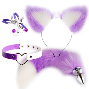 4 Styles Massage BDSM Sexy ear hairpin back court anal plug female appliance sex supplies sm metal fun suit fox tail four-piece set 17 Colors