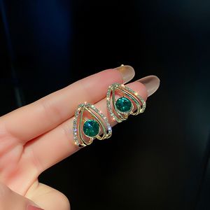 Fashion Sweet Green Crystal Drop Earrings For Women Metal Heart Earrings Jewely Gift