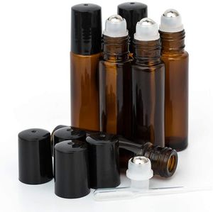 10 ml Braunglas-Rollflasche mit Edelstahlkugel für ätherische Öle, leere, nachfüllbare Parfümflaschen, Behälter, 1000 Stück