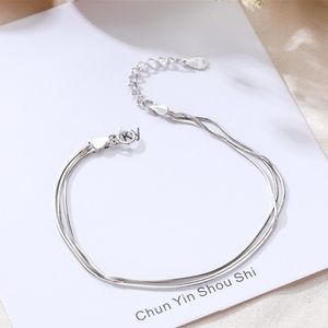 Fashion Multi-Layer 925 Sterling Silver Charm Armband Bangle Snake Chain Justerbar Women Wedding Party Gift W220427