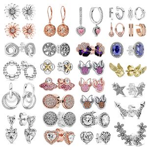 Neue 100 925 Sterling Silber Ohrringe funkelnde rosa Solitär Creolen Wishbone Herz Ohrstecker Schmuck Geschenke für Frauen