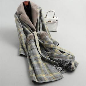 Trendy Plaid Coats Long Winter Wool Blended Turn-down Collar Sashes Warm Thick Women Slim 5XL Large Overcoats Jackets 201215