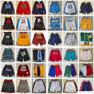 Shorts de basquete de alta qualidade para todos os times Just Don Short Retro Sports Wear JUSTDON Beisebol com bolso e zíper Calça de moletom com costura tamanho S-2XL