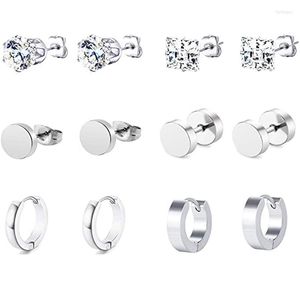 Stud Pairs Stainless Steel Zircon Earrings Set Huggie Hoop Pierced Ears For Women/Men/Teen Girls And Boys GiftsStud Farl22