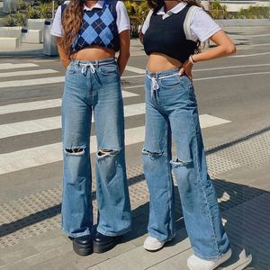 European And American Winter Fashion Women New High Waist Straight Cut Wide Pipes Fashion Versatile Casual Jeans L220725