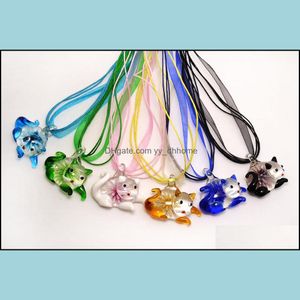 Pendant Necklaces Pendants Jewelry Wholesale 6Pcs Handmade Murano Lampwork Glass Mixed Colorf Lovely Cat Penda Dhgym