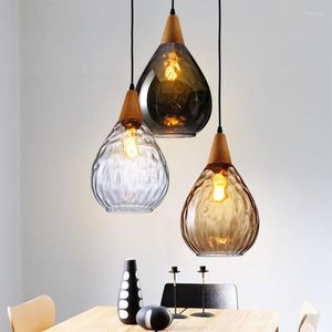 Lampy wiszące lampa przezroczystą wodę kropla kształt szklane drewno wiszące 1 nordycka kreatywność dla restauracji średnica 16 20 cm szary bursztyn