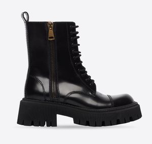 Winter Brand Tractor Ankle Boot Black Smooth Calfskin Combat Boots Chunky design Zip Side & Lace-Up Dress Party Comfort Footwear EU35-40