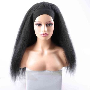 Nxy Wigs Synthetic Long Kinky Straight Headband for Black Women Afro Hair s Blonde Red Purple 220528