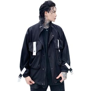 Herrjackor Techwear stora fickor band rockar män hösten vinter taktisk streetwear funktionell harajuku lös dragkedja ytterkläder