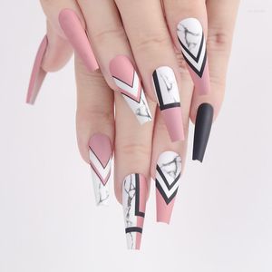 False Nails 24PCS Black Lines Nail Patch European Removable Long Paragraph Women Wearable Press On Manicure DIY Art Decoration Prud22