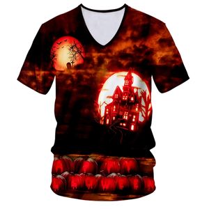 Mens Creative Street Clothing 3D Printed V Neck Tshirt Castle Halloween Big Size Man 6xl 220623