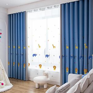 Cortina cortina cortinas bordadas elefantes para crianças quarto bletaout azul de alta qualidade desenho animado luxuoso crianças janela drapescurtain