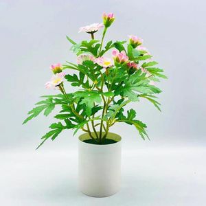 Decorative Flowers & Wreaths Fantastic Soft-touching Vibrant Color Potted Artificial Flower No Trimming Chrysanthemum Bonsai