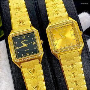 Wristwatches Watch 24K Gold Men Square Big Dial European Retro Carved Diamonds Crystal Lady Watches TechnologyWristwatches Thun22