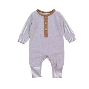 Infants Unisex Autumn Patchwork Romper Jumpsuit Long Sleeve Crotch Buttons Home Sports Sleeping Trousers G220521