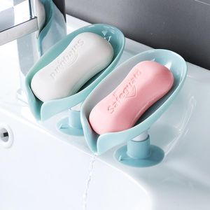 Soap Dishes Creative Non Perforated Suction Cup Box Leaf Drain Plastic BoxSoap