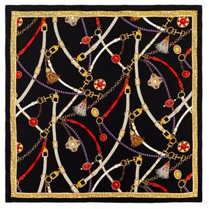 Manual Hand Rolled Twill Silk Scarf Women Belt Tassel Embellished Print Square Scarves Echarpes Foulards Femme Wraps Bandana Hijab 90CM*90CM