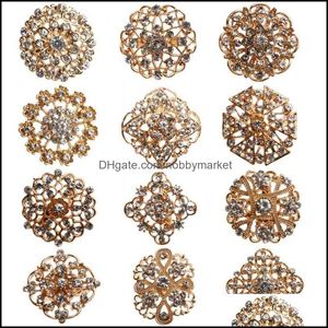 Jóias de broches de pinos 24pcs Crystal Rhinestones femininos pinos de broche de ouro de noiva para kits de buquê de casamento DIY Drop entrega 2021 ornkq