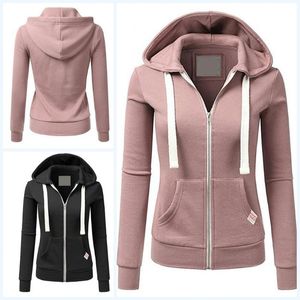 Felpe con cappuccio da donna Felpe 1pc Felpa con cerniera femminile Giacca tinta unita Donna Inverno S-XL Nero/Rosso/Rosa/Albicocca/BluDa donna