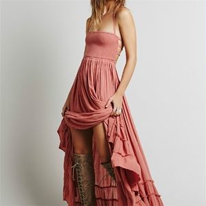 해변 드레스 섹시한 드레스 Boho Bohemian People 휴일 여름 긴 백리스 코튼 여성 파티 히피 Vestidos Mujer 민족 220402