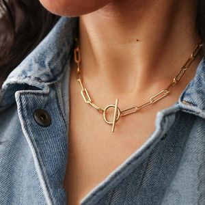 Kedjor Temperament Classic Paper Clip Chain Halsband Kvinnor Fashion Rostfritt stål Länk för smycken Giftchains