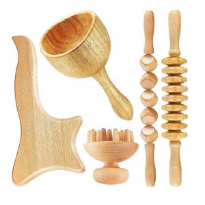 5pcs/set Wooden Lymphatic Drainage Massager Paddle Manual Anti-Cellulite Gua Sha Tool Muscle Pain Relief Soft Tissue Therapy Device