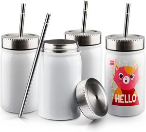 Barattolo di vetro per sublimazione da 17 Oz per pellicole termoretraibili per tazze Cricut incluse! Barattolo di vetro isolato a doppia parete in acciaio inossidabile con coperchio e cannuccia in metallo SEA