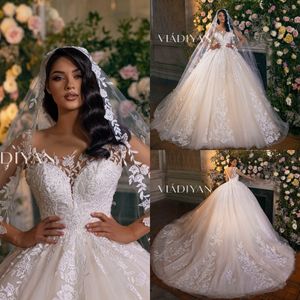 Gorgeous 2022 Wedding Dresses Bridal Gowns Lace Appliqued Beaded Jewel Neck Cap Sleeve Vestido de Noiva