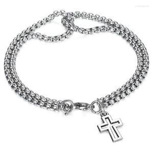 Link Chain Luoluoyi Double Strand Rolo With Cross Charms Bracelet For Men Stainless Steel Lobster Claw Clasp Closure