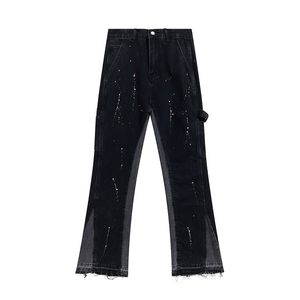 Men's Fashion Flared Pants High Street Jeans Vintage Washed Distressed Trousers