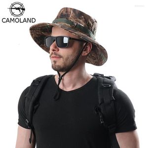 Chapéus de aba larga 10 cm de proteção UV dobrável Campa de peixe de praia Militares Militares Exército Sniper Sniper Camuflage Sun Boonie Hat Delm22