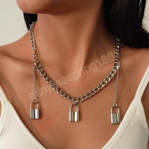 Liebhaber 3 Schloss Anhänger Halskette frauen Kragen Retro Sexy Vorhängeschloss Quaste Mode Chunky Neck Mädchen Schmuck Geschenk