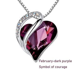 Chains Love Heart Crystal Pendant Necklace January to December Birthstone Jewelry Choker Valentine's Day Mother's Anniversary Giftch 2177