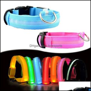 Nylon LED Dog Collars Night Bezpieczeństwo Błyskanie Glow W Dark Leash Dogs Luminous Fluorescencyjny kołnierz Pet Supplies J065 Drop Dostawa 2021 L