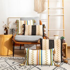 Boho stil färgglada tofs kudde handgjorda etniska kudde omslag heminredning ryggstöd etniska kudde lock för bäddsoffa cx220331