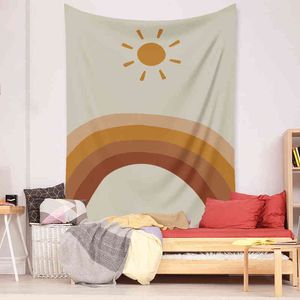 Tapestry Sun Rainbow Landscape Carpet Wall hängande nordiska ins abstrakt minimali