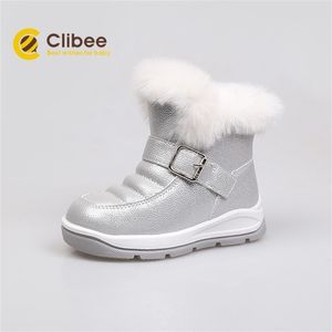 CLIBEE Girl Autumn Winter Snow Boots Warm Synthetic Children Boots With Buckle Strap Kids Flat Waterproof Boots 22-27 LJ201201