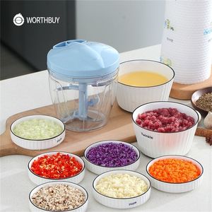 WORTHBUY Multifunktionaler Gemüseschneider für Obst, Gemüse, Zerkleinerer, Zerkleinerer, manuell, Knoblauch, Fleischzerkleinerer, Küchenzubehör 210319