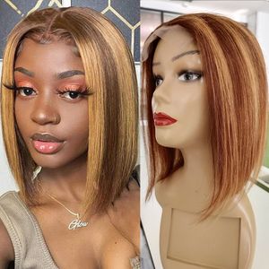 P4/27 Highlighted Short Style Bob Wig 4x1 T Middle Part Straight Human Hair Wigs For Black Women Brazilian Virgin Hair Pre-Plucked Natural Hairline